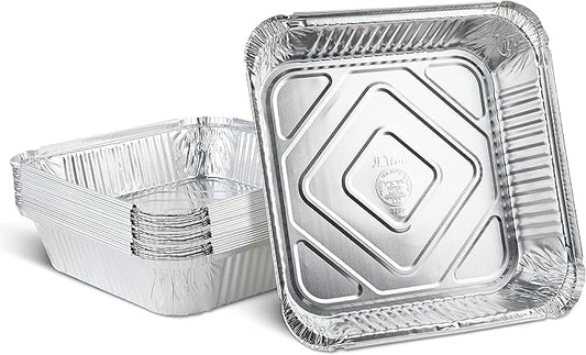 PLASTICPRO Disposable 9'' X 9'' X 2'' Inch Square Aluminum Tin Foil Baking Pans Bakeware - Cookware Perfect for Baking Cakes, Breads, Brownies, Bread, Meatloaf, Lasagna, Pack of 25