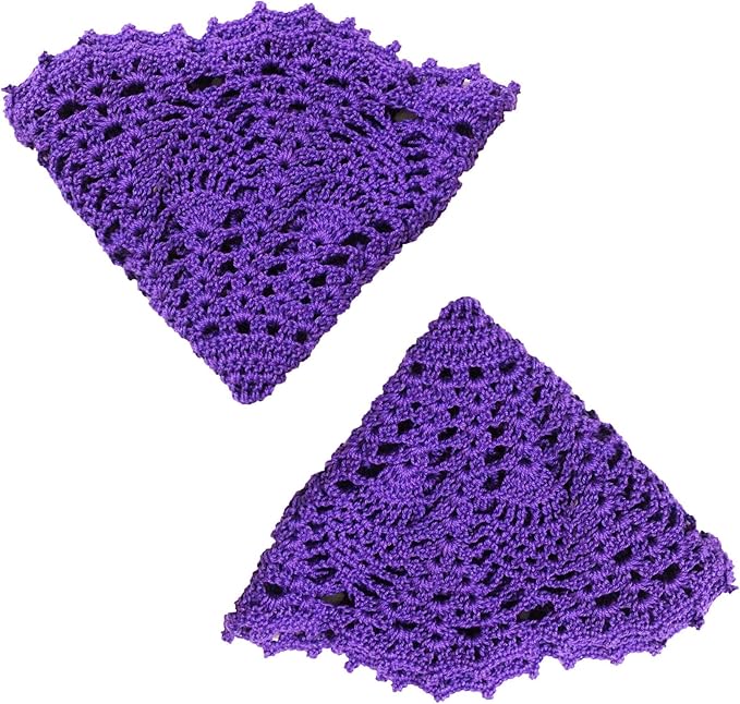 BIBITIME 2pcs 11 inches to 12 inches Lace Doilies Crochet Handmade Lace Coasters Round Placemat Rustic Table Doilies Decors for Kitchen Dining Room Party Dressers (Dark Purple)
