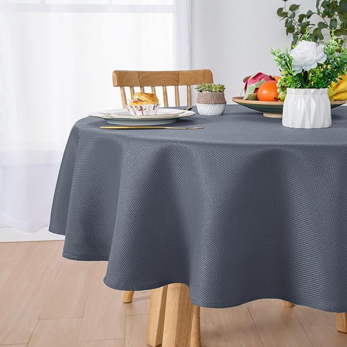 Hiasan Round Textured Tablecloth 60 Inch - Waterproof Spillproof Antiwrinkle Jacquard Table Cloth, Decorative Polyester Table Cover for Kitchen, Outdoor Picnic, Holiday and Parties, Dark Grey