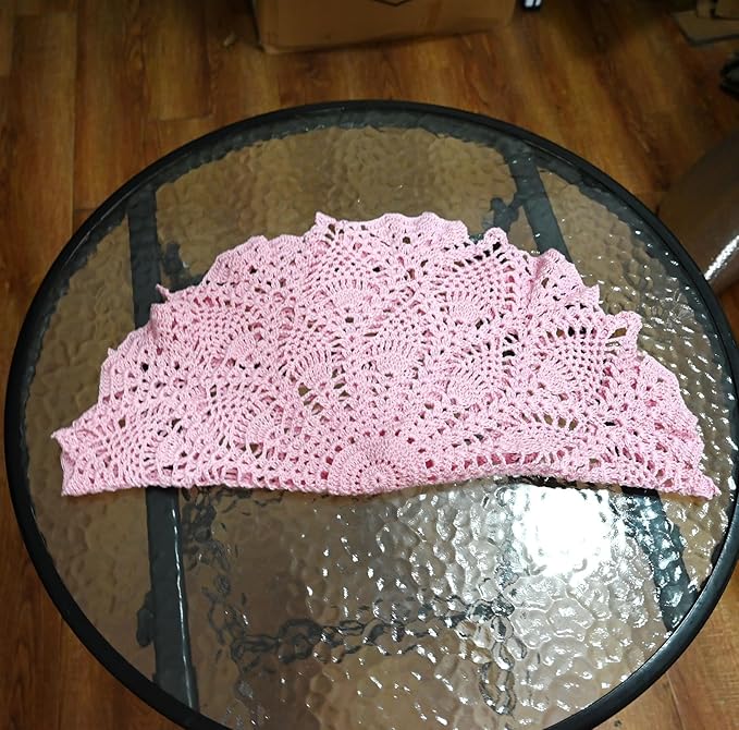 BIBITIME Lace Tablecloth Doily Handmade Crochet Placemat Women Vase Mat Kitchen Table Runner (2PCS- 18 in to 20 in, Pink)