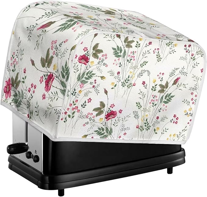 Doojoayie Simple Flower 4 Slice Toaster Cover Small Appliance Cover Dustproof Toaster Machine Protection for Most Standard Toasters