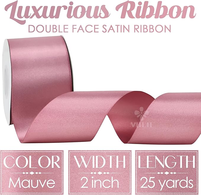 MEEDEE Victorian Rose Satin Ribbon 2 Inch Rose Pink Ribbon Lux Double Faced Ribbons by 25 Yards Mauve Silk Ribbons for Gift Wrapping, Satin Wedding, Flower Bouquet, Holiday Decorating