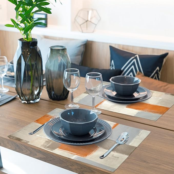 Modern Art Placemats for Dining Table Set of 6 Orange Abstract Painting Place Mats Washable Beige Linen Placemat for Kitchen Home Dinner Party Decor 18x12 Inches