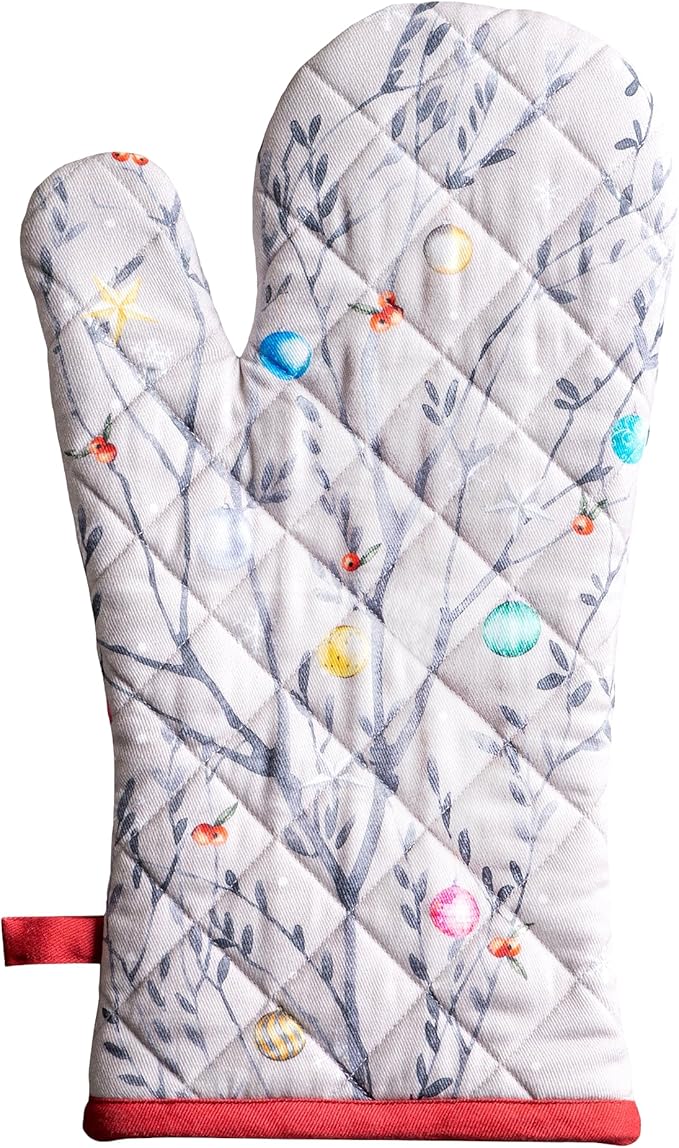Maison d' Hermine Oven Gloves 100% Cotton Oven Mitt 7" x 13" with Loop Heat Resistant BBQ Cooking Gloves for Thanksgiving Christmas Decorations Baking Handling Hot Pans (Pack of 1, Fairy Christmas)