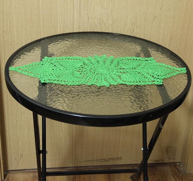 BIBITIME Crochet Lace Table Doilies Eyes Flower Doily Kitchen Vase Place Mats (7 in x 21 in,Pack of 2PCS, Style02-GrassGreen)