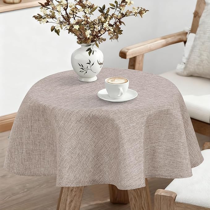 JIUZHEN Round Textured Table Cloth Linen Wrinkle Free Stain Resistant Farmhouse Decorative Circular Tablecloth for Kitchen, Dining, Party, Wedding, Outdoor Use (40 Inch Round,Stone)