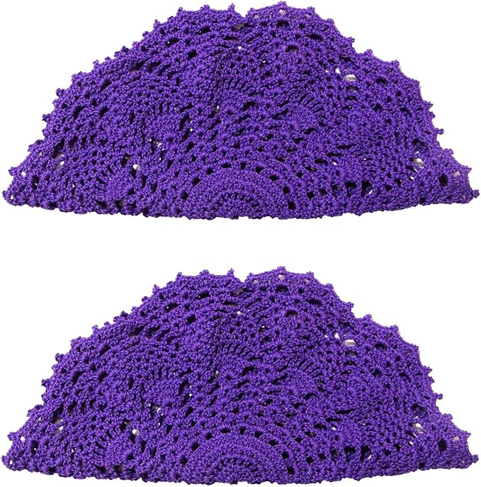 BIBITIME 2pcs 11 inches to 12 inches Lace Doilies Crochet Handmade Lace Coasters Round Placemat Rustic Table Doilies Decors for Kitchen Dining Room Party Dressers (Dark Purple)