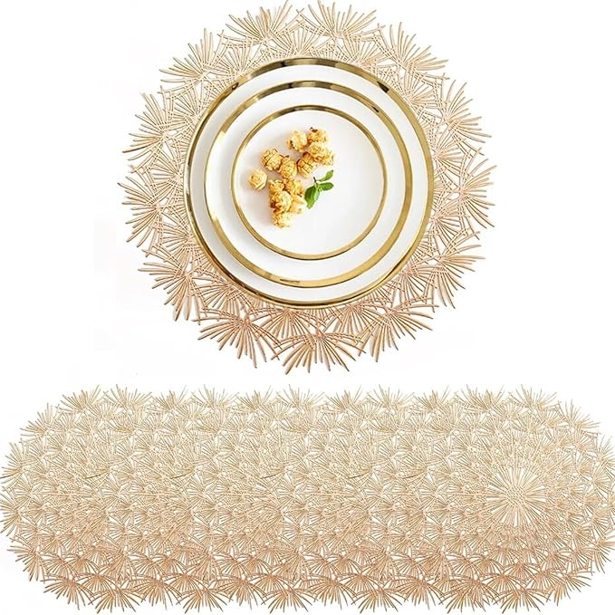 4/8PCS PVC Dandelion Hollow Nordic Style Non-Slip Kitchen Placemat Coaster Insulation Pad Dish Coffee Table Mat Home Hotel Decor(Dandelion Placemat-01,4 PCS)