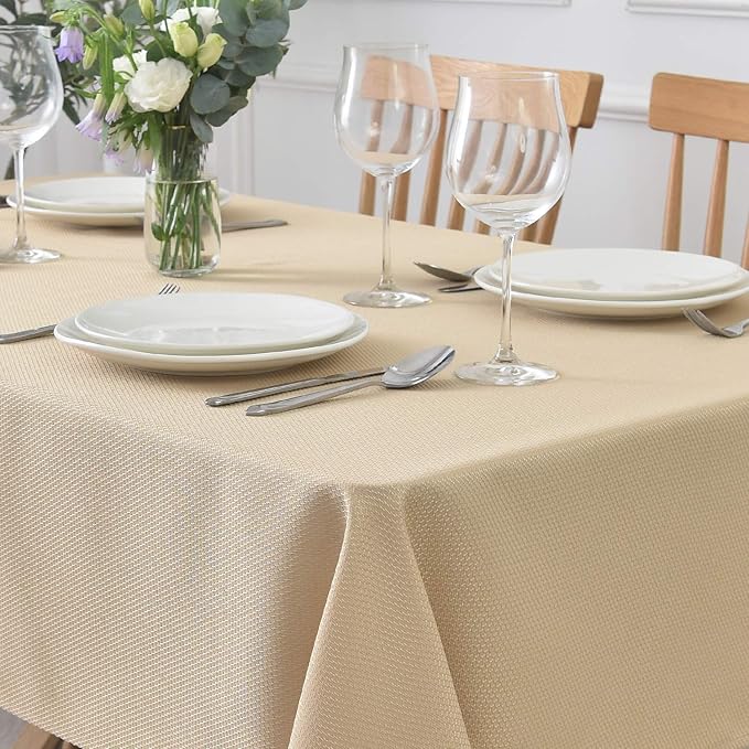 maxmill Square Jacquard Tablecloth Water Resistance Antiwrinkle Spill Proof Textured Table Cloth, Decorative Fabric Table Cover for Buffet Banquet Parties Event Holiday Dinner, 70 x 70 Inch, Beige