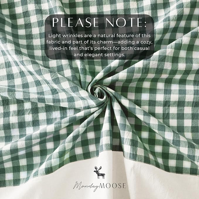MONDAY MOOSE Gingham Checkered Farmhouse Rustic Picnic Style Decoration Rectangle Natural Stonewashed Cotton Tablecloth for Kitchen, Dining Room, Restaurant (55x70 inch, Green/White)