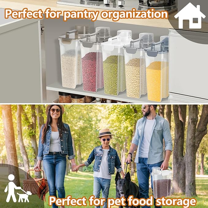 5-7 Lbs Dog Cat Food Storage Container, Portable Travel Pet Food Storage Container with Measuring Cup, Easy-Pouring Bird Seed Dispenser, Airtight Rice Cereal Oatmeal Flour Dispenser -White