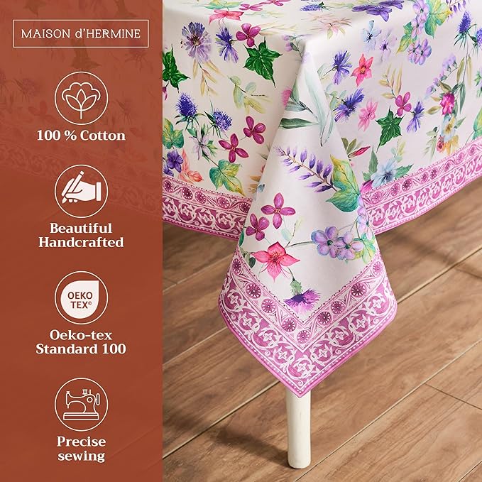 Maison d' Hermine Table Cloth Rectangle Table 100% Cotton 60 x 108 Inches Tablecloth Reusable Decorative for Dining Room Farmhouse Home Valentines Day Decorations Spring Summer - Chardon