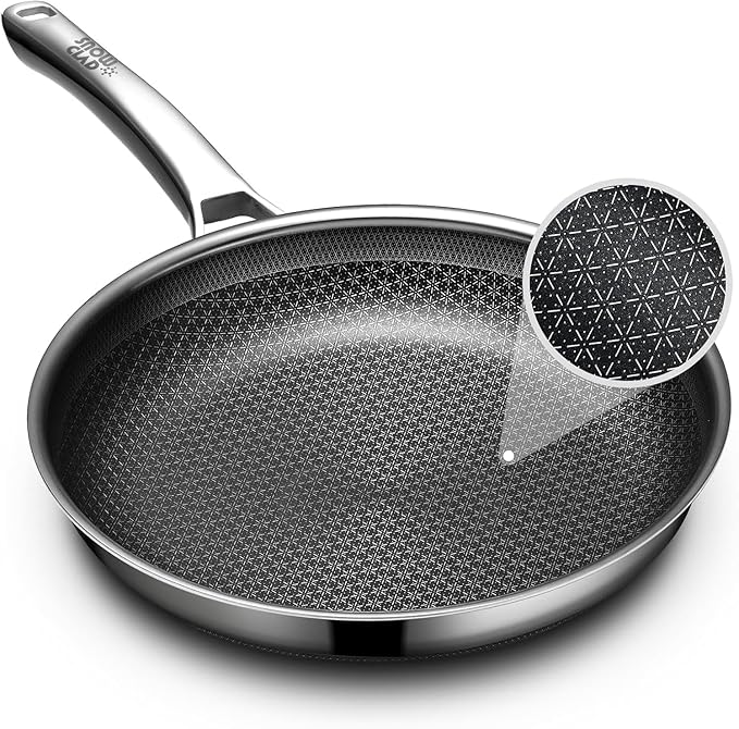 Non Stick Frying Pans 12 inch, Hybrid Frying Skillets Nonstick,non stick Stainless Steel Pans, Dishwasher and Oven-Safe Chef Pan, Induction Compatible Cooking Pan, PFOA Free Cookware