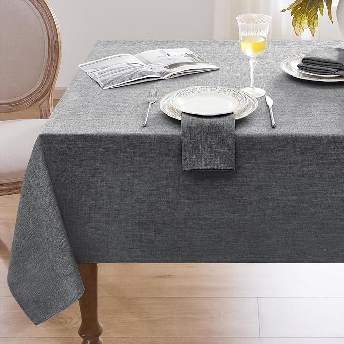 Softalker Dark GreyTablecloths Rectangle 70x52 Inch Linen Textured Outdoor Table Cloth Stain and Wrinkle Resistant Table Cover for Spring,Easter,Summer,Party,Garden,Coffee Modern Decor Small Tabletop