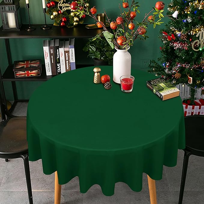 sancua Round Tablecloth - 70 Inch - Water Resistant Spill Proof Washable Polyester Table Cloth Decorative Fabric Table Cover for Dining Tables, Buffet Parties and Camping, Hunter Green