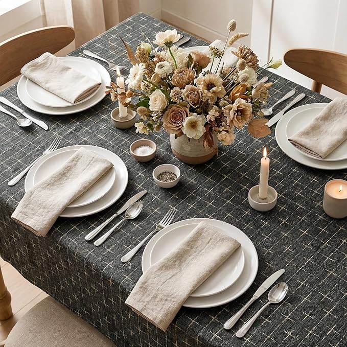 Horaldaily Taupe Rectangular Table Cloth, Cross-Star Solid Textured Embroidery Tablecloth, Wrinkle Free Washable 52×70 Inch Table Cover for Kitchen, Party, Wedding, Picnic, Outdoor