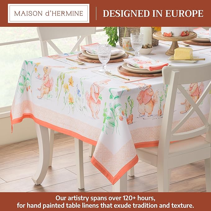 Maison d' Hermine Table Cloth Rectangle Table 100% Cotton 70 x 108 Inches Tablecloth Reusable Decorative for Dining Room Farmhouse Home Valentines Day Decorations Spring Summer - Bunny Party