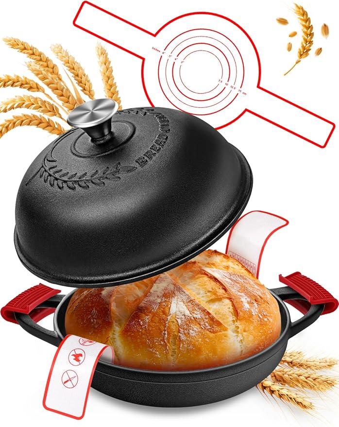Dutch Oven Bread Baking Pot with Lid 6QT Enameled Cast Iron Oven, Matte Black Design & Sourdough Kit (Silicone Sling) for Artisan Bread Making