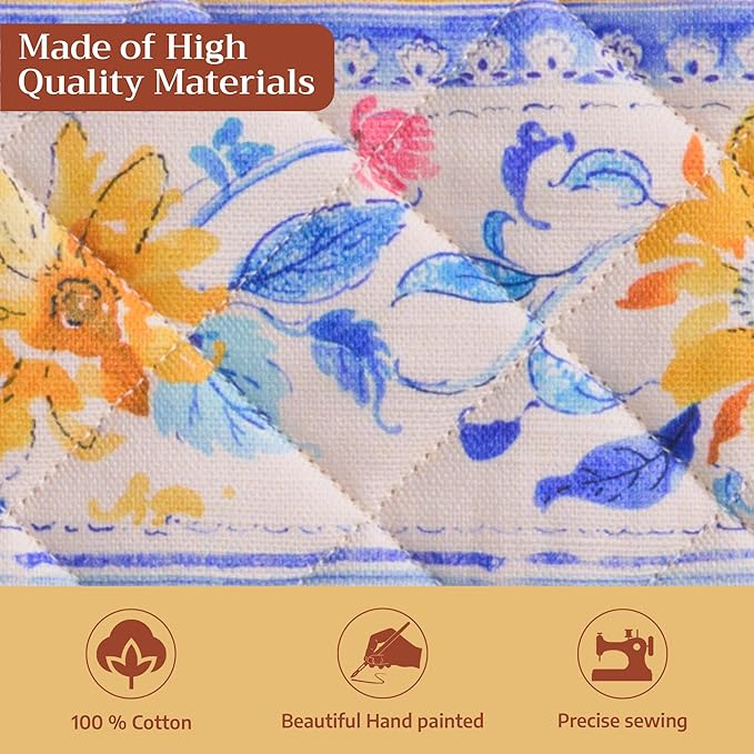 Maison d' Hermine Pot Holders Set 100% Cotton Heat Resistant Potholders 8" x 8" Hot Pads with Loop BBQ, Cooking, Baking, Grilling, Kitchen, Handling Hot Pans Spring/Summer (Pack of 2, Girassol)