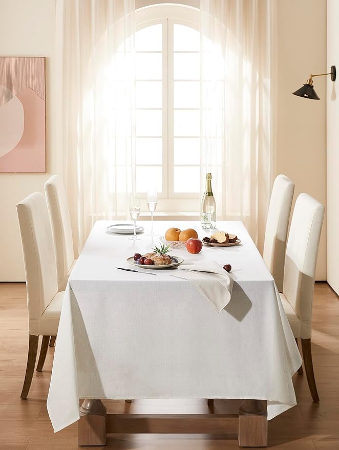 10 FT Cream Ivory Linen Tablecloths for Rectangle Tables Wrinkle Resistant Washable Heavy Weight Farmhouse Modern Neutral Fabric Tablecloth Linen Table Covers for 8 Foot Tables 60x120 Inch