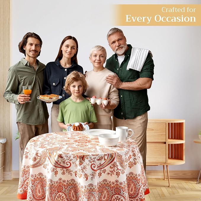 Maison d' Hermine Table Cloth Round Table 100% Cotton 69 Inches Fall Tablecloth Reusable Everyday Use for Thanksgiving Christmas Decorations Dining Farmhouse Party (Cachemire)