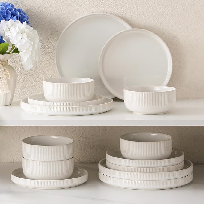 Dinnerware Sets, 18 Pieces Stoneware Plates and Bowls Set, Reactive Glaze Ceramic Dishes Set Scratch Resistant, Kitchen Dinner Set Dishwasher & Microwave Safe, Service for 6