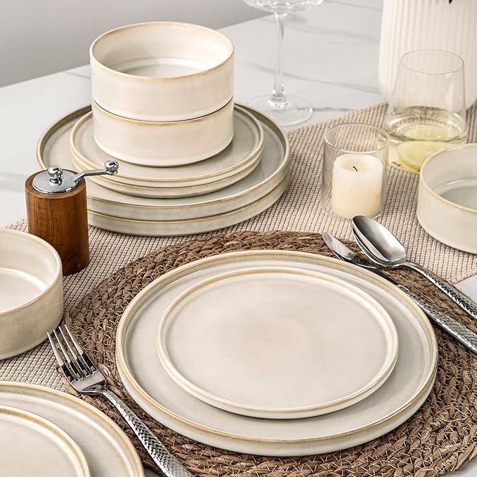 AmorArc Ceramic Dinnerware Sets, Handmade Reactive Glaze Stoneware Plates and Bowls Sets,Highly Chip and Crack Resistant | Dishwasher & Microwave Safe Dishes Set, Service for 8 (24pc)