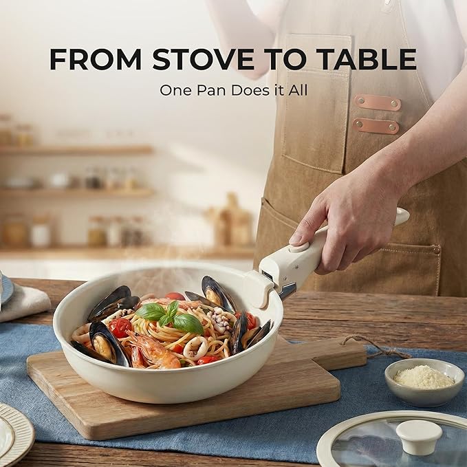 SUNHOUSE 5-Piece Ceramic Pot & Pan Set with Detachable Handle - Nonstick Cookware Set with Lid - PFOA, PFAS & PTFE-FREE, RV Cookware for camping, Dishwasher safe, Oven Safe