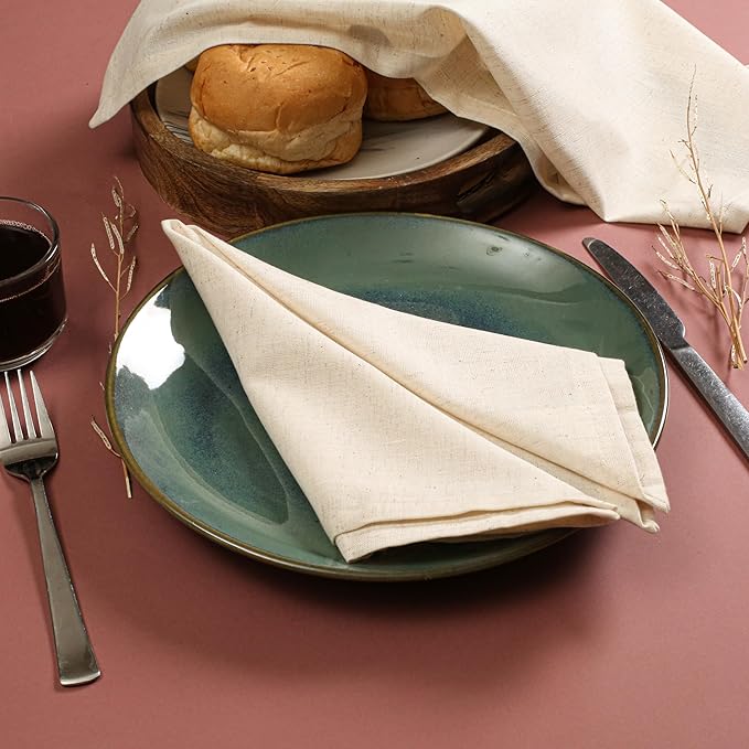 Lightnpro Cotton Flax Napkins Set of 12, Hemmed Dinner Cloth Napkins with Metred Corners, Washable and Reusable for Dining, Parties, Weddings, Holiday & Everyday Use - 17x17 Inch Natural Color