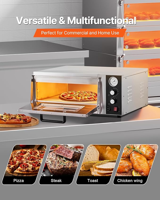 VEVOR Electric Pizza Oven, 18-Inch Commercial Pizza Ovens, 842°F Max Temp, 1740W Large Pizza Oven Countertop with Temp & Time Control, Built in Thermometer Indoor Pizza Maker for Restaurant Home Use