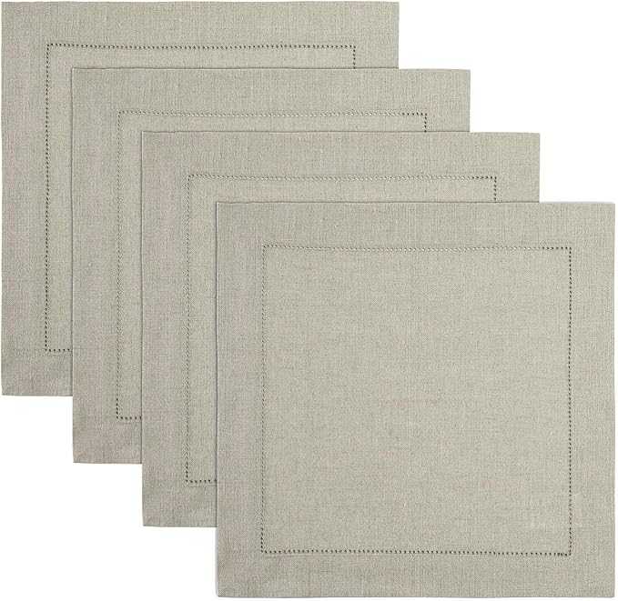 Solino Home Linen Square Placemats Set of 4-100% Pure Linen Natural Cloth Placemats 14 x 14 Inch - Classic Hemstitch, Machine Washable Place Mats for Spring, Easter
