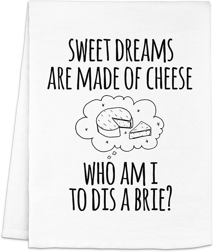 Moonlight Makers Cheese -Themed Funny Kitchen Towels - Decorative Handmade Cotton Dish Towels, Absorbent Tea Cloth, Unique Housewarming Gifts, 28x28in - Sweet Dreams are Made of Cheese, White, 1-PC