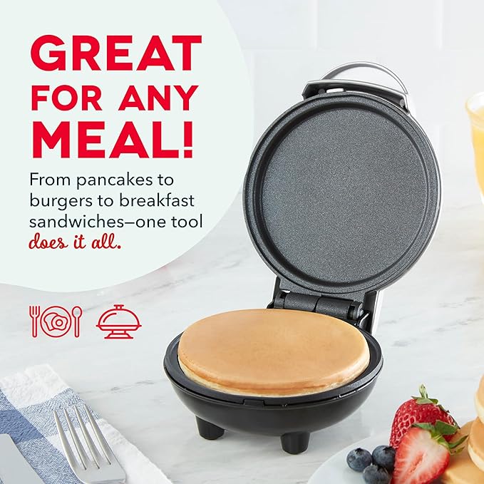 Dash Mini Maker Griddle - Compact Griddle for Creative Homemade Treats - PTFE nonstick surface, Quick Heat-Up System & Space-Saving Design - Silver