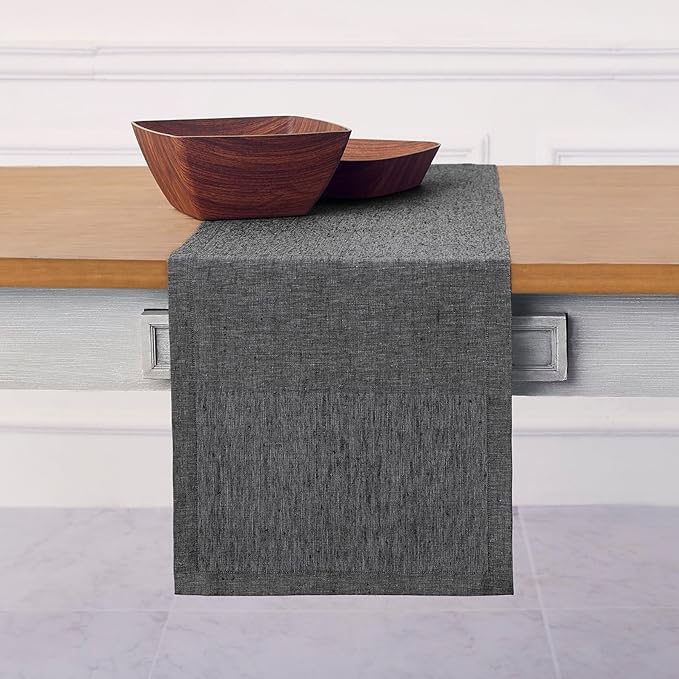 Solino Home Linen Table Runner 36 Inches - 100% Pure Linen Charcoal Grey Table Runner 14 x 36 Inch Ideal for Dresser and Coffee Tables - Athena - Winter