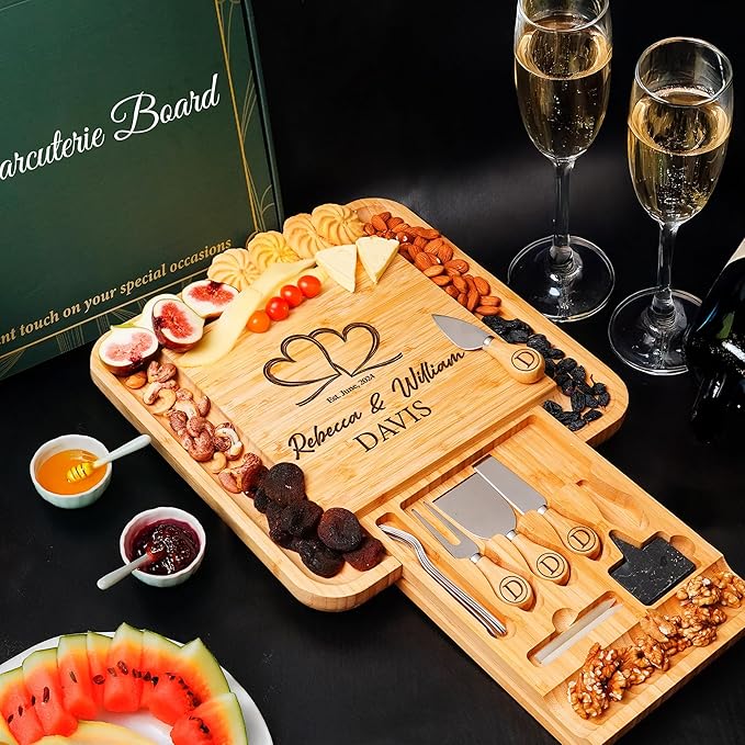 Personalized Charcuterie Board, Christmas Gifts for Couples 2025, Custom Engraved Cutting Board for Anniversary, Engagement, New Home (Couple)