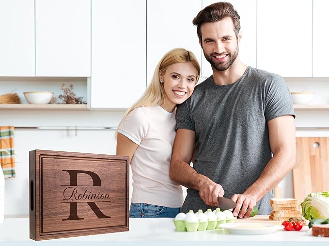 Personalized 17"x12" Extra Thick XL Chopping Block - Custom Engraved Cutting Board, Handmade Kitchen Gift for Christmas, Wedding, Anniversary, Housewarming, Couple, Parents 004