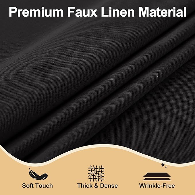 JIUZHEN Round Tablecloth Linen Textured Wrinkle Stain Resistant Farmhouse Table Cloth Decorative Fabric for Kitchen, Dining, Party, Wedding,Outdoor Use,108 Inch Round,Black