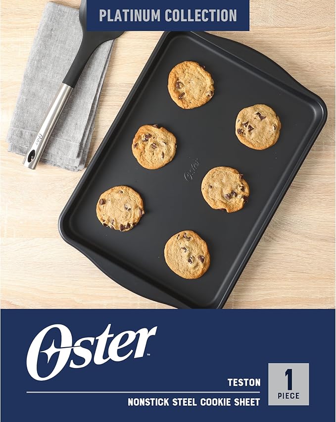 Oster Teston 15 x 10 Inch Cookie Baking Sheet, Nonstick Carbon Steel Bakeware Pan, Matte Black, PFAS-Free, Warp-Resistant, Oven-Safe