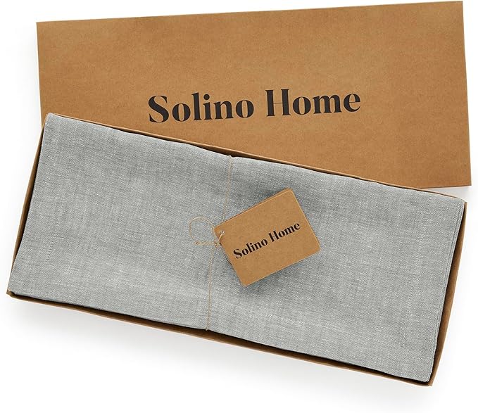Solino Home Linen Table Runner 90 Inches Long - Athena, 100% Pure Linen Chambray Grey Table Runner 14 x 90 Inch for Dining