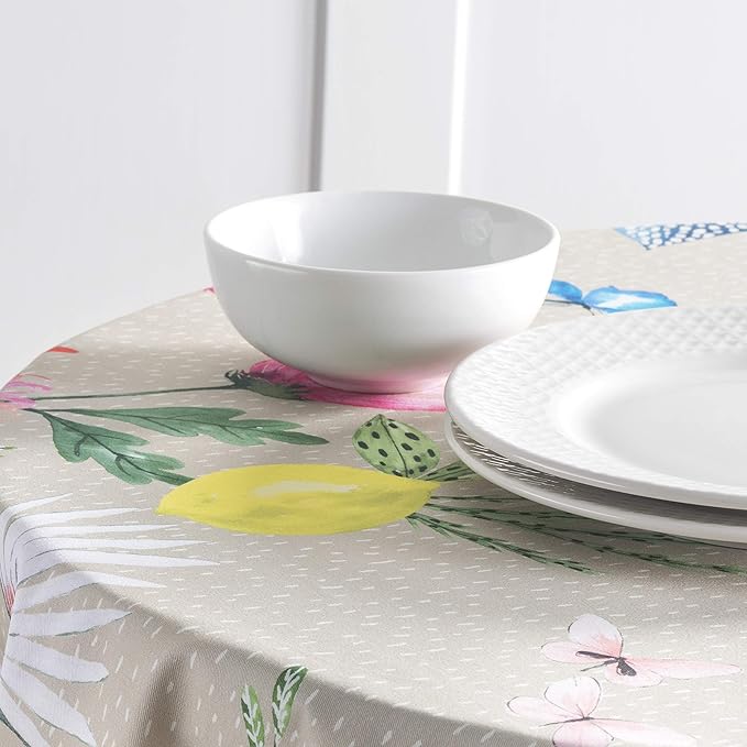 Maison d' Hermine Table Cloth Round Table 100% Cotton 69 Round Inches Tablecloth Reusable Decorative for Dining Room Farmhouse Home Valentines Day Decorations Spring Summer - Jardin D'Ete - Fog