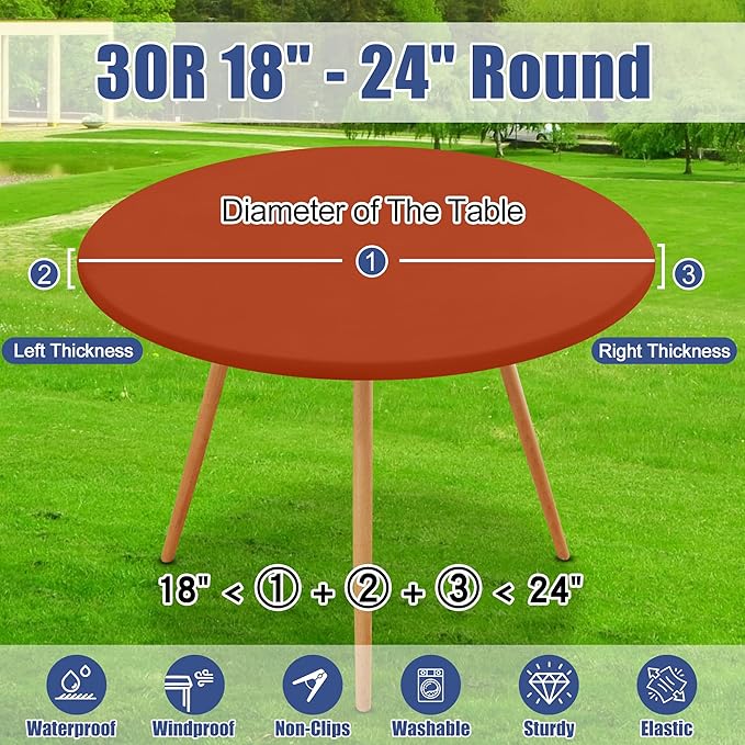 Round Spandex Tablecloth, Elastic Fitted Waterproof Tablecloths for 18"-24" Tables, Stretch Washable Picnic Table Cover for Camping, Dining, Indoor and Outdoor, Rust