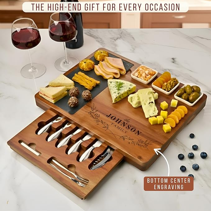 Personalized Charcuterie Board Set with Stainless Steel Knives – Wedding, Bridal Shower, Anniversary, Engagement, Valentines Day Gifts for Her, Him, Housewarming, Gift for Couples, Custom Gifts