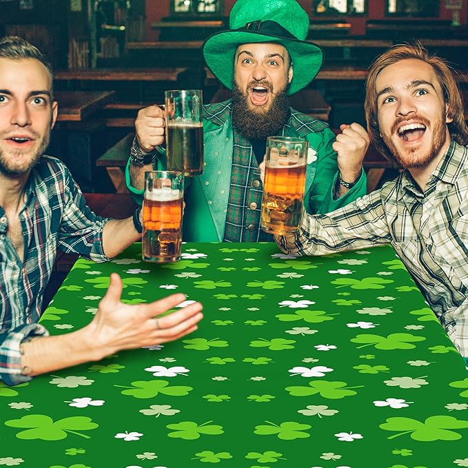 12 PCS St Patricks Day Tablecloth, Disposable 108" X 54" Shamrock Green Plastic Tablecloths, Lucky Shamrock Decor St Patricks Day Decorations for Table, Rectangle Irish Table Cover for Green Party