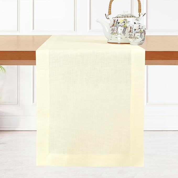 D'Moksha Homes Linen Cream Table Runner 72 Inches Long - 100% Pure Linen 14 x 72 Inch Table Runner for Dining, Spring, Easter - Machine Washable