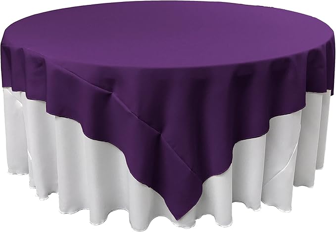 LA Linen Polyester Poplin Washable Square Tablecloth, Stain and Wrinkle Resistant Table Cover, Fabric Table Cloth for Dinning, Kitchen, Party, Holiday 90 by 90-Inch, Purple, (TCpop90x90_PurpleP23)