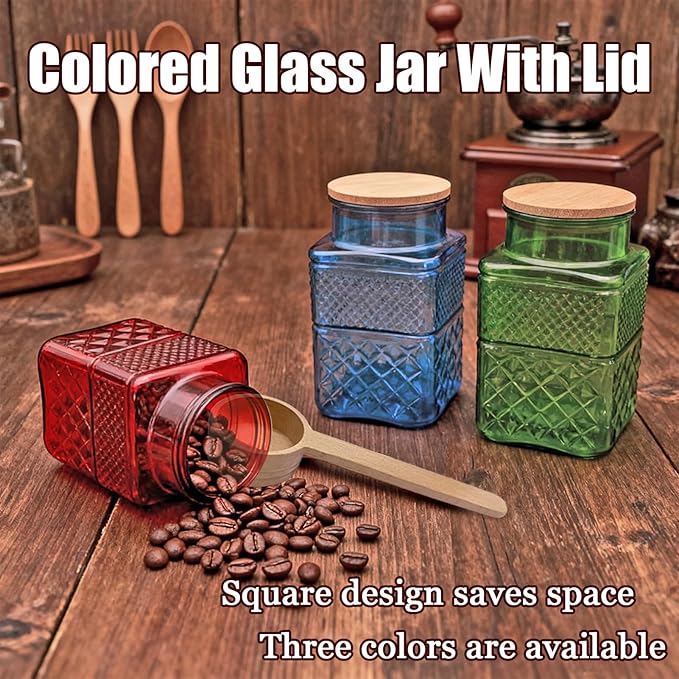 60 OZ Vintage Glass Jar with Airtight Lid Wood Spoon Set of 2 Decorative Glass Storage Jars Canister Container for Food Candy Cookie Coffee Bean Tea Nuts Snack Dog Treat Vase