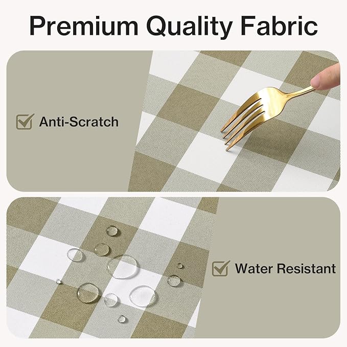 Checkered Tablecloth Rectangle Gingham Table Cloths Waterproof Wrinkle Free Buffalo Plaid Table Covers Washable for Dining, Parties & Outdoor Picnic(Khaki and White, 60"×102")