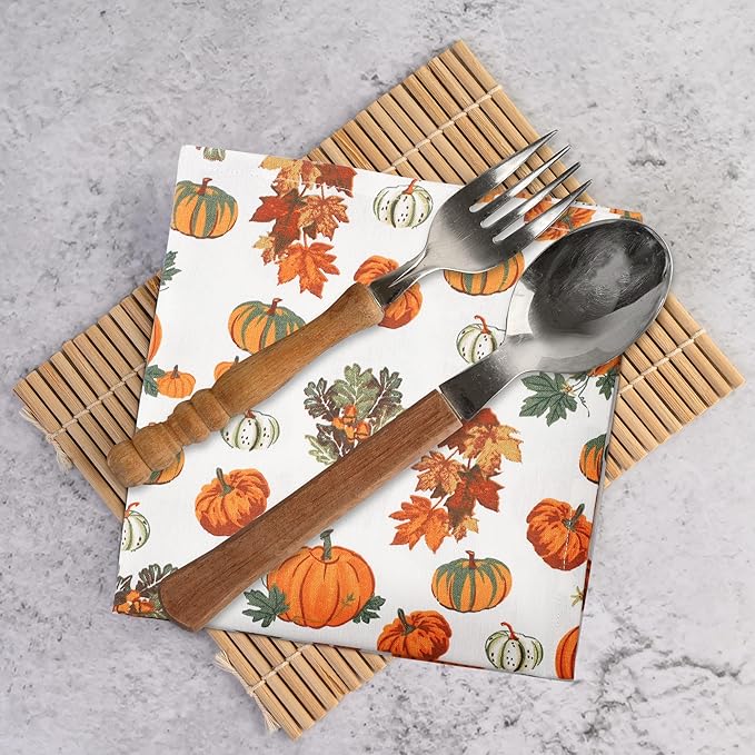 Urban Villa Christmas Napkins Pumpkin Print Cloth Napkins Set of 12 Premium Quality Dinner Napkins Cotton Oversized 20X20 in Cloth Napkins with Mitered Corners Ultra Soft Quality Dinner Napkins
