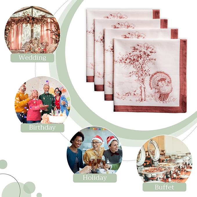 Maison d' Hermine Cloth Napkins Set of 4 100% Cotton for Thanksgiving Christmas Decorations Everyday Reusable Square Fall Napkins Cloth Washable Dinner Party (Holy Jouy - Brown, 20"x20")