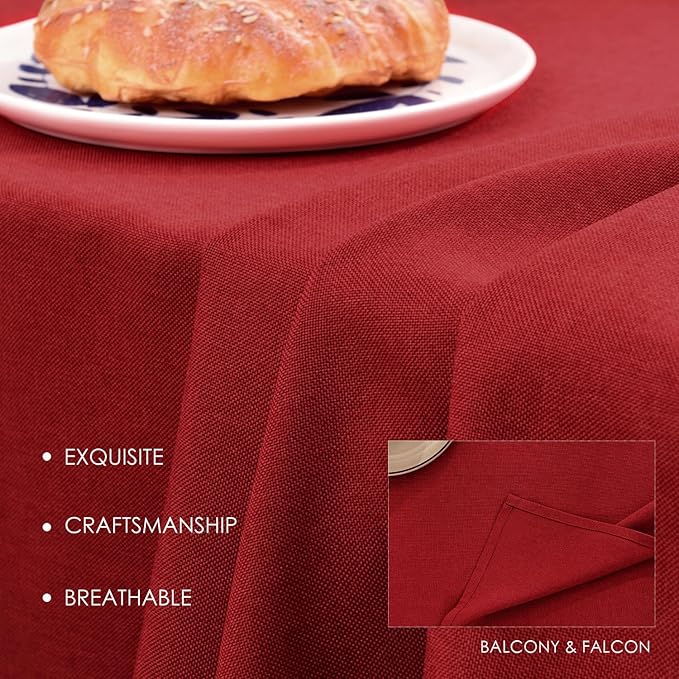 BALCONY & FALCON Table Cloth for 6 Foot Rectangle Tables – Waterproof, Wrinkle-Free Farmhouse Tablecloth for Dining, Kitchen, Wedding, Baby Shower & Christmas Holiday Gatherings (Red, 55" x 95")